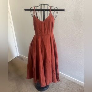 Brown Sleeveless Spaghetti Strap Midi Sundress for Weddings